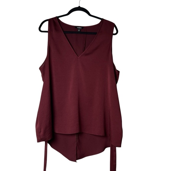 EXPRESS Burgundy V-Neck Tank Top Burgundy Size XL Tunic Length Ties Career Work - Picture 1 of 8
